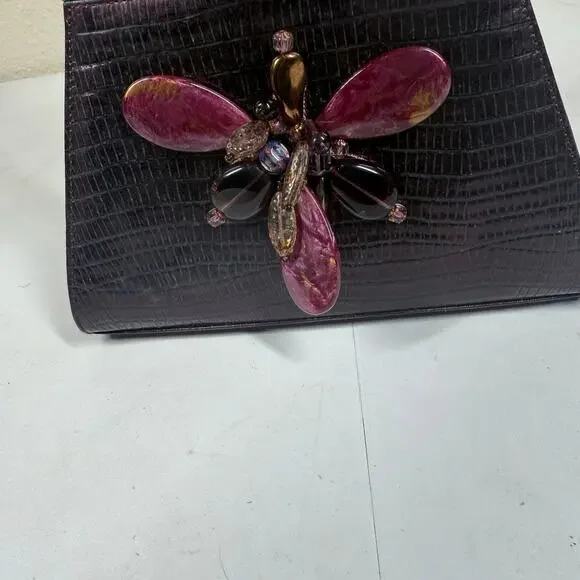 Vintage Badgley Mischka Clutch Red Leather Croc - Picture 4 of 10